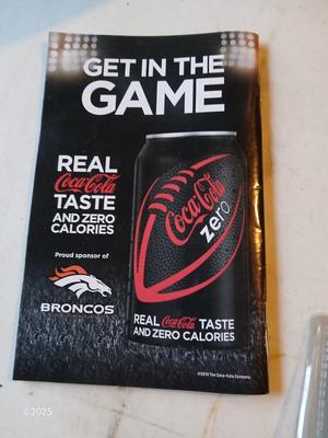 Broncos sports watch - ticket stubs - Gameday magazine - and team playing cards