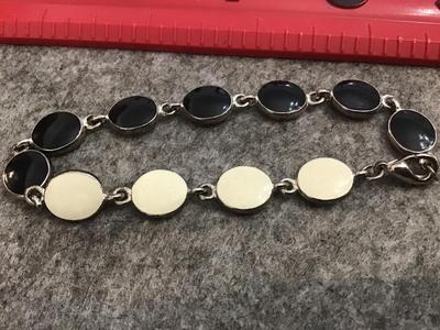 DoubleSidedBlack and Cream Enamel Bracelet