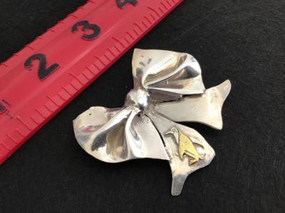 Vintage Silver Bow With Penquin Brooch