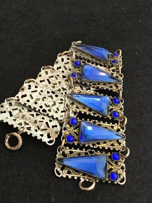 Vintage Blue Glass Filagree Bracelet. Art Deco