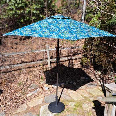 Swirly Blue & Green Fleur-de-lis Umbrella and Stand (BD-SD)