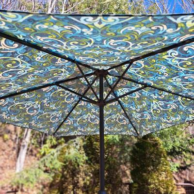 Swirly Blue & Green Fleur-de-lis Umbrella and Stand (BD-SD)