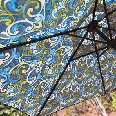 Swirly Blue & Green Fleur-de-lis Umbrella and Stand (BD-SD)
