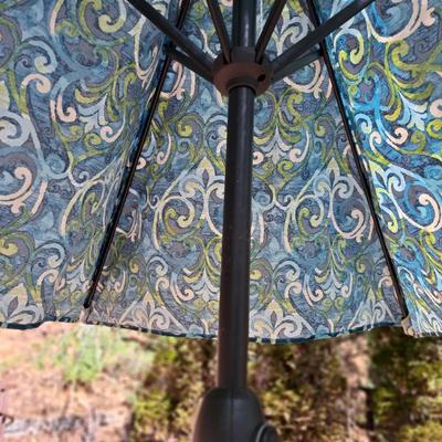 Swirly Blue & Green Fleur-de-lis Umbrella and Stand (BD-SD)