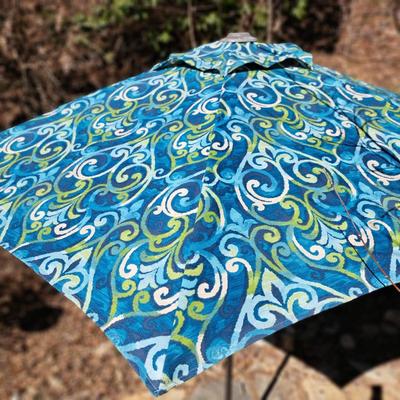 Swirly Blue & Green Fleur-de-lis Umbrella and Stand (BD-SD)