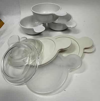 CORNING CORELLE GRAB-IT HANDLED SOUP BOWLS WITH LIDS