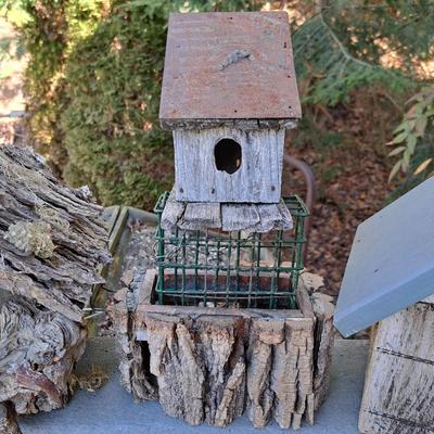 Three Rustic Birdhouses & Suet Feeder (BD-SD)
