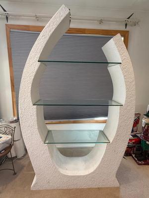 LOT 202B: 1980s Postmodern Sculpted White Stucco & Glass Shelf