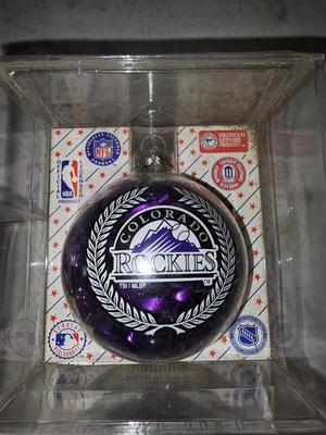 NFL Denver Broncos ornament and a NFL Colorado Rockies ornament