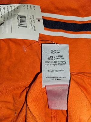 New with tags Denver Broncos long sleeve Hooded Shirt - orange pom-poms and an inflatable helmet