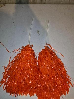 New with tags Denver Broncos long sleeve Hooded Shirt - orange pom-poms and an inflatable helmet