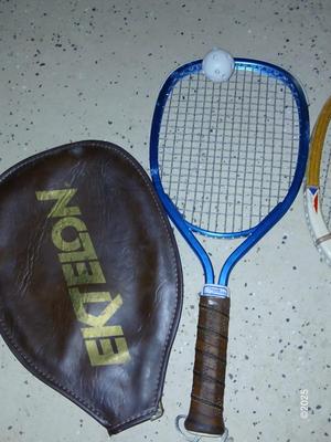 Racquets, paddles with pong balls and a small set of Pool balls