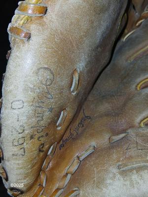Wooden Rawlings Adirondack t-ball bat - two softball gloves - and a ball