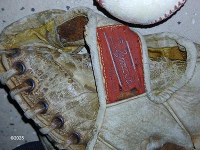 Wooden Rawlings Adirondack t-ball bat - two softball gloves - and a ball