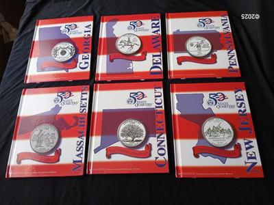 Six 50 state Quarters books - Georgia - Delaware - Pennsyvania - New Jersey - Connecticut - Massachusetts - Hardbacks