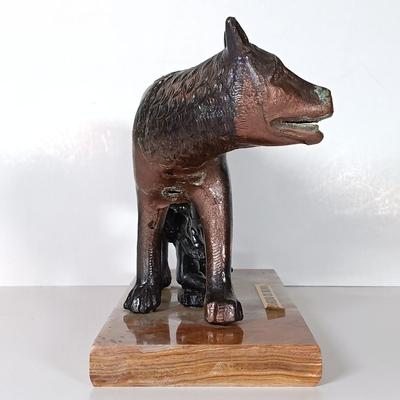 LOT 42D: Ricordo di Roma Bronze Statue of The Capitoline Wolf with Romulus and Remus on Marble Base