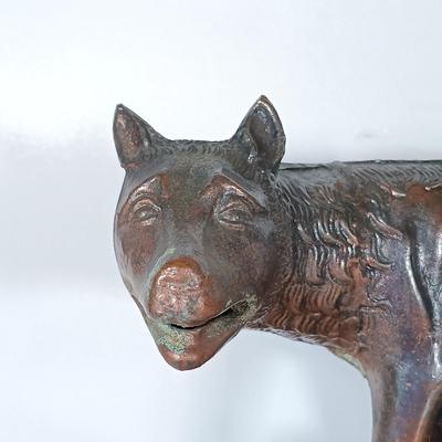 LOT 42D: Ricordo di Roma Bronze Statue of The Capitoline Wolf with Romulus and Remus on Marble Base