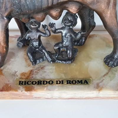 LOT 42D: Ricordo di Roma Bronze Statue of The Capitoline Wolf with Romulus and Remus on Marble Base