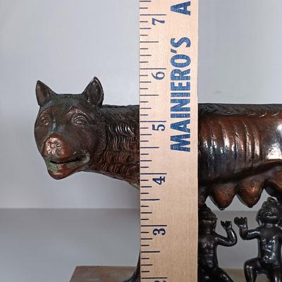 LOT 42D: Ricordo di Roma Bronze Statue of The Capitoline Wolf with Romulus and Remus on Marble Base