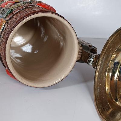 LOT 45D: Vintage West German Lidded Beer Stein, Mapsa Stein Music Box & Pair of German-Style Beer Steins