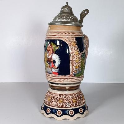 LOT 45D: Vintage West German Lidded Beer Stein, Mapsa Stein Music Box & Pair of German-Style Beer Steins