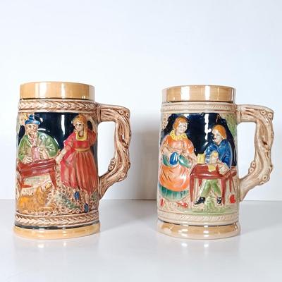 LOT 45D: Vintage West German Lidded Beer Stein, Mapsa Stein Music Box & Pair of German-Style Beer Steins