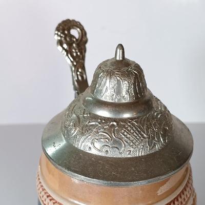 LOT 45D: Vintage West German Lidded Beer Stein, Mapsa Stein Music Box & Pair of German-Style Beer Steins