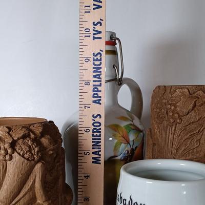 LOT 46D: Rosler Tettau-Bavaria Schnapps Bottle, Faux Wood German Ice Buckets & Royal Porcelain Bavaria Mug