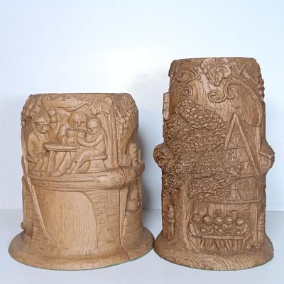 LOT 46D: Rosler Tettau-Bavaria Schnapps Bottle, Faux Wood German Ice Buckets & Royal Porcelain Bavaria Mug