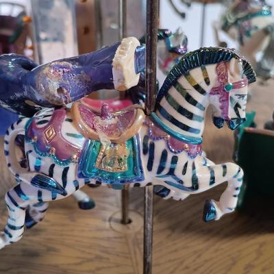 LOT 51D: Mr. Christmas Marquee Merry Go Round, Timex Miniature Carousel Horse Clock & MSR Metal Carousel Music Box