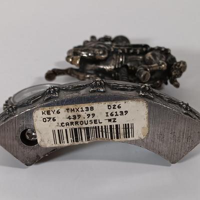 LOT 51D: Mr. Christmas Marquee Merry Go Round, Timex Miniature Carousel Horse Clock & MSR Metal Carousel Music Box