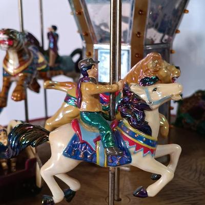 LOT 51D: Mr. Christmas Marquee Merry Go Round, Timex Miniature Carousel Horse Clock & MSR Metal Carousel Music Box