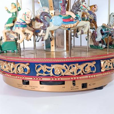 LOT 51D: Mr. Christmas Marquee Merry Go Round, Timex Miniature Carousel Horse Clock & MSR Metal Carousel Music Box
