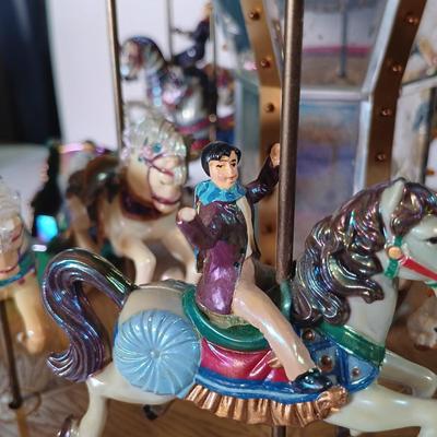 LOT 51D: Mr. Christmas Marquee Merry Go Round, Timex Miniature Carousel Horse Clock & MSR Metal Carousel Music Box