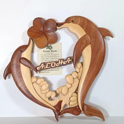 LOT 52D: Aloha Handcrafted Wood Dolphins, West German Crystal Dolphin, Sheila's Cape May Pink House & More