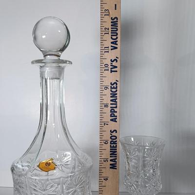 LOT 53D: MCM West German Crystal Decanter and Glasses