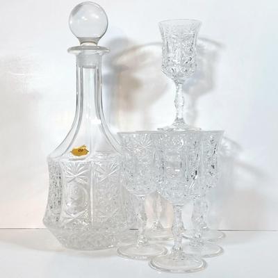LOT 53D: MCM West German Crystal Decanter and Glasses