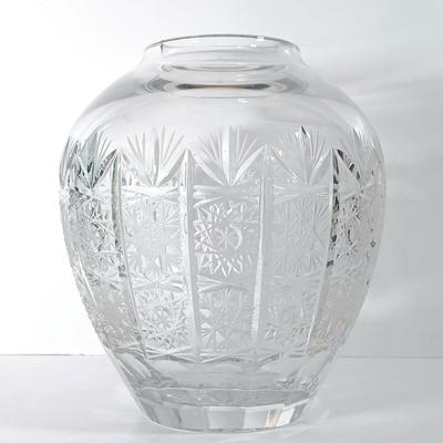 LOT 57D: Bohemian Cut Crystal Vase, Chinese Green Iridescent Pottery & Crystal Picture Frame