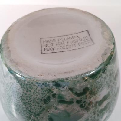 LOT 57D: Bohemian Cut Crystal Vase, Chinese Green Iridescent Pottery & Crystal Picture Frame