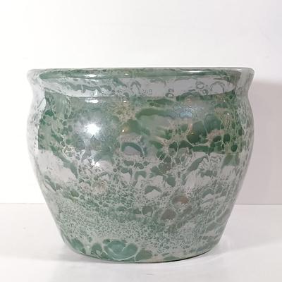 LOT 57D: Bohemian Cut Crystal Vase, Chinese Green Iridescent Pottery & Crystal Picture Frame