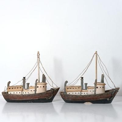 LOT 58D: Miniature Collectible Ships: Hard Resin Chesapeake Ship, Wood Confection Ship, Tybee Island Wood HMS Bounty & More