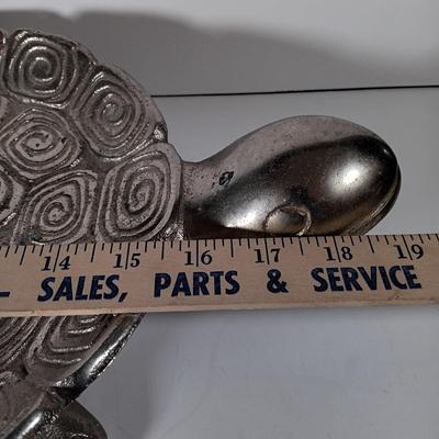 LOT 60D: Turtle Collection: Tiffany-Style Green Glass Turtle Lamp, Bohemian Green Glass Turtle Trinket Box, Indian Metal Turtle Tray...