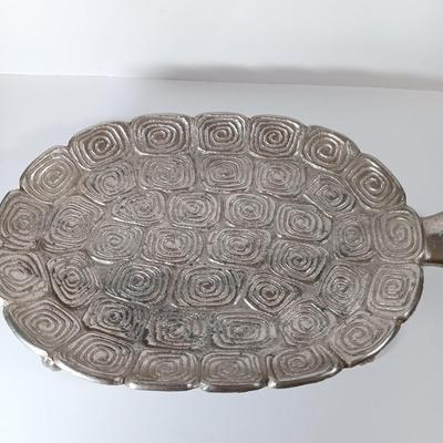 LOT 60D: Turtle Collection: Tiffany-Style Green Glass Turtle Lamp, Bohemian Green Glass Turtle Trinket Box, Indian Metal Turtle Tray...