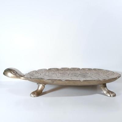 LOT 60D: Turtle Collection: Tiffany-Style Green Glass Turtle Lamp, Bohemian Green Glass Turtle Trinket Box, Indian Metal Turtle Tray...