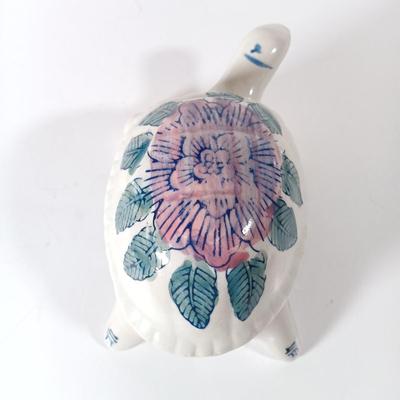 LOT 60D: Turtle Collection: Tiffany-Style Green Glass Turtle Lamp, Bohemian Green Glass Turtle Trinket Box, Indian Metal Turtle Tray...