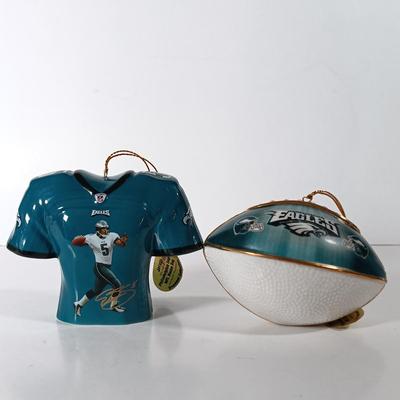 LOT 62D: NFL Christmas Collection Donovan McNabb Santa Sleigh, Memory Co. Philadelphia Eagles Nutcracker & More