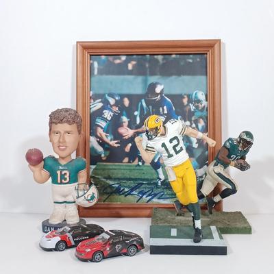 LOT 76B: HOF Sports Joe Kapp Signed Photo, Dan Marino Bobble Head, McFarlane Donovan McNabb Figurine & More