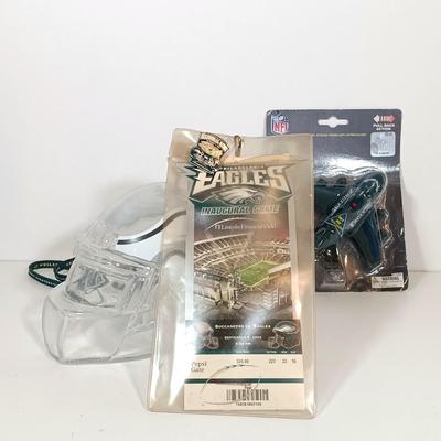 LOT 79B: Vintage Philadelphia Eagles Wall Plaque, Fred Dingler Signed Print, Gemmy Rockin' Randall Doll & More