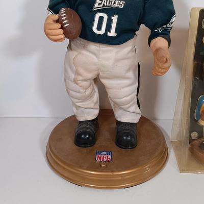 LOT 79B: Vintage Philadelphia Eagles Wall Plaque, Fred Dingler Signed Print, Gemmy Rockin' Randall Doll & More