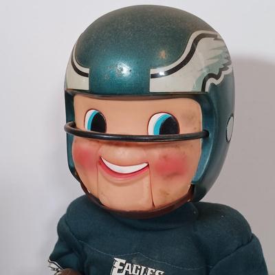 LOT 79B: Vintage Philadelphia Eagles Wall Plaque, Fred Dingler Signed Print, Gemmy Rockin' Randall Doll & More